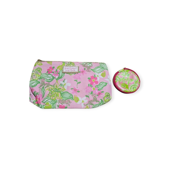 Lilly Pulitzer Pink and Green Floral Cosmetic Bag And Coin Case - Picture 4 of 5